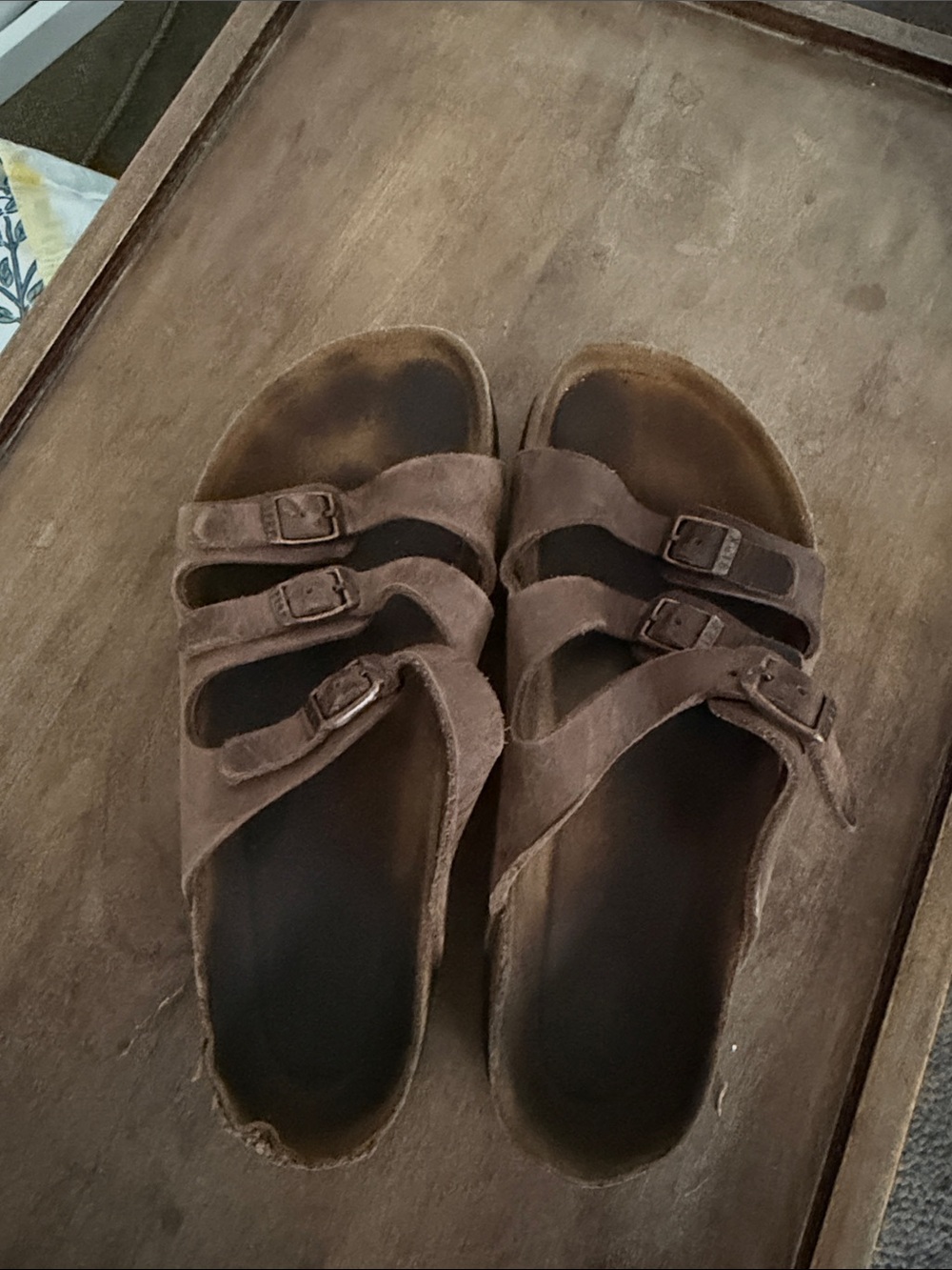 Birkenstock Brown Three-Strap Suede Sandals